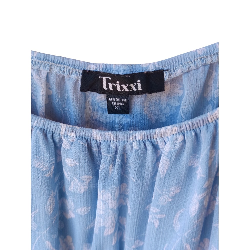 Trixxi Periwinkle Blue Floral Chiffon Ruffle Tiered Cottagecore Mini Dress XL - Picture 4 of 4